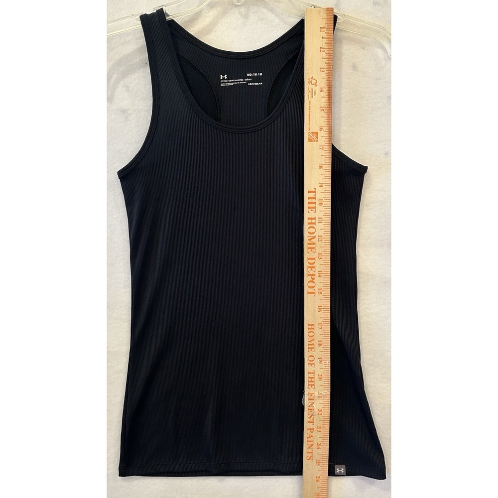 Under Armour HeatGear Fitted Black Ribbed Tank Top Women's Sz Medium Stretch - Picture 5 of 9